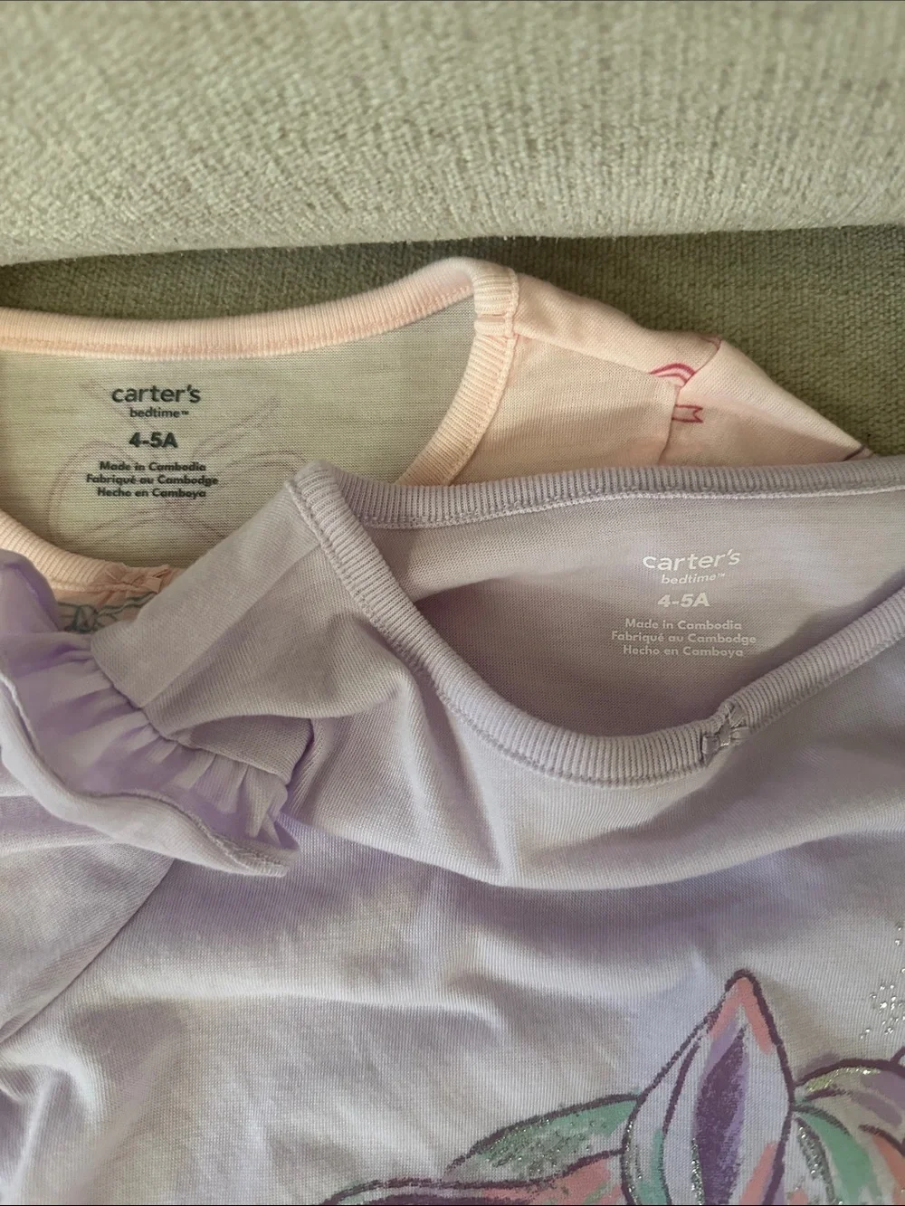 Carter's Lilac Unicorn Nightgown and Light Pink Bow Sleep Dress